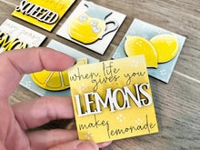 Load image into Gallery viewer, MINI Lemon Interchangeable Leaning Sign File SVG, Summer fruit Tiered Tray Glowforge, LuckyHeartDesignsCo