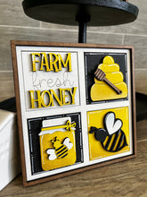 Load image into Gallery viewer, MINI Bee Interchangeable Leaning Sign File SVG, Summer Tiered Tray Glowforge, LuckyHeartDesignsCo