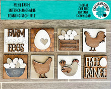 Load image into Gallery viewer, MINI Farm Interchangeable Leaning Sign File SVG, Chicken Eggs Barn Tiered Tray Glowforge, LuckyHeartDesignsCo