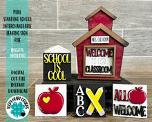 Load image into Gallery viewer, MINI Standing School Interchangeable Leaning Sign File SVG, Teacher Tiered Tray Glowforge, LuckyHeartDesignsCo