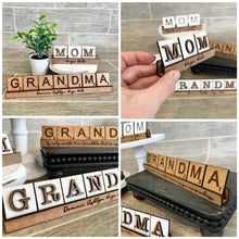 Load image into Gallery viewer, Mom Grandma Scrabble Sign File SVG, Glowforge, Tiered Tray, Mother's Day, alphabet file