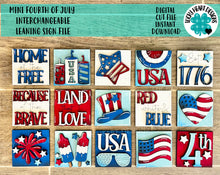 Load image into Gallery viewer, MINI Fourth Of July Interchangeable Leaning Sign File SVG, America Tiered Tray Glowforge, LuckyHeartDesignsCo
