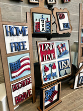 Load image into Gallery viewer, MINI Fourth Of July Interchangeable Leaning Sign File SVG, America Tiered Tray Glowforge, LuckyHeartDesignsCo