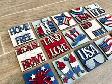 Load image into Gallery viewer, MINI Fourth Of July Interchangeable Leaning Sign File SVG, America Tiered Tray Glowforge, LuckyHeartDesignsCo