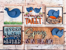 Load image into Gallery viewer, Bird Spring Interchangeable Leaning Sign File SVG, Tiered Tray Glowforge, LuckyHeartDesignsCo