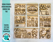 Load image into Gallery viewer, Spring Flowers Interchangeable Leaning Sign File SVG, Tiered Tray Glowforge, LuckyHeartDesignsCo