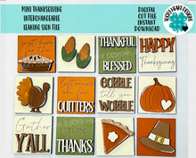 Load image into Gallery viewer, MINI Thanksgiving Interchangeable Leaning Sign File SVG, Fall Pumpkin Tiered Tray Glowforge, LuckyHeartDesignsCo