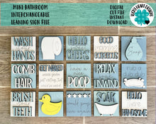 Load image into Gallery viewer, MINI Bathroom Interchangeable Leaning Sign File SVG, Tiered Tray Glowforge, LuckyHeartDesignsCo