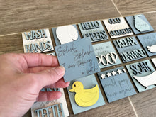 Load image into Gallery viewer, MINI Bathroom Interchangeable Leaning Sign File SVG, Tiered Tray Glowforge, LuckyHeartDesignsCo