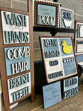 Load image into Gallery viewer, MINI Bathroom Interchangeable Leaning Sign File SVG, Tiered Tray Glowforge, LuckyHeartDesignsCo