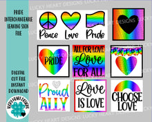 Load image into Gallery viewer, Pride Love Interchangeable Leaning Sign File SVG, Interchangeable Glowforge, luckyHeartDesignsCo