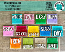 Load image into Gallery viewer, MINI Seasonal Set Interchangeable Leaning Sign File SVG, Summer Tiered Tray Glowforge, LuckyHeartDesignsCo
