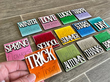 Load image into Gallery viewer, MINI Seasonal Set Interchangeable Leaning Sign File SVG, Summer Tiered Tray Glowforge, LuckyHeartDesignsCo