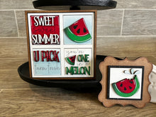 Load image into Gallery viewer, MINI Watermelon Interchangeable Leaning Sign File SVG, Summer fruit Tiered Tray Glowforge, LuckyHeartDesignsCo