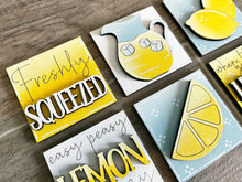 Load image into Gallery viewer, MINI Lemon Interchangeable Leaning Sign File SVG, Summer fruit Tiered Tray Glowforge, LuckyHeartDesignsCo