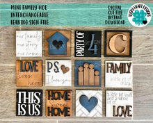 Load image into Gallery viewer, MINI Family Home Interchangeable Leaning Sign File SVG, Tiered Tray Glowforge, LuckyHeartDesignsCo