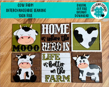 Load image into Gallery viewer, Cow Farm Interchangeable Leaning Sign File SVG, Farm Tiered Tray Glowforge, LuckyHeartDesignsCo