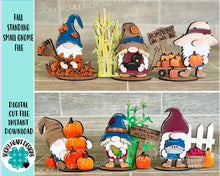 Load image into Gallery viewer, Fall Standing Small Gnome File SVG, Scarecrow Tiered Tray Holiday Decor, Glowforge, LuckyHeartDesignsCo