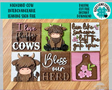 Load image into Gallery viewer, Highland Cow Interchangeable Leaning Sign File SVG, Farm Tiered Tray Glowforge, LuckyHeartDesignsCo