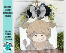 Load image into Gallery viewer, Highland Cow Tag Door Hanger File SVG, Farm Glowforge, LuckyHeartDesignsCo
