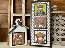 Load image into Gallery viewer, Highland Cow Interchangeable Leaning Sign File SVG, Farm Tiered Tray Glowforge, LuckyHeartDesignsCo