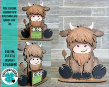 Load image into Gallery viewer, MINI Standing Highland Cow Interchangeable Leaning Sign File SVG, Farm Tiered Tray Glowforge, LuckyHeartDesignsCo

