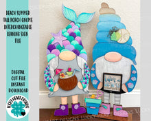 Load image into Gallery viewer, Beach Summer Tall Porch Interchangeable Leaning Sign Gnome File SVG, Glowforge Mermaid, LuckyHeartDesignsCo