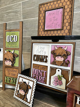 Load image into Gallery viewer, MINI Highland Cow Interchangeable Leaning Sign File SVG, Farm Tiered Tray Glowforge, LuckyHeartDesignsCo