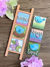 Load image into Gallery viewer, MINI Bird Spring Interchangeable Leaning Sign File SVG, Tiered Tray Glowforge, LuckyHeartDesignsCo