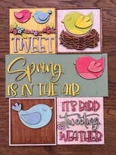 Load image into Gallery viewer, Bird Spring Interchangeable Leaning Sign File SVG, Tiered Tray Glowforge, LuckyHeartDesignsCo