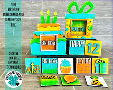 Load image into Gallery viewer, MINI Birthday Interchangeable Leaning Sign File SVG, Tiered Tray Glowforge, LuckyHeartDesignsCo