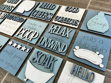 Load image into Gallery viewer, MINI Bathroom Interchangeable Leaning Sign File SVG, Tiered Tray Glowforge, LuckyHeartDesignsCo