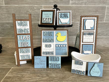 Load image into Gallery viewer, MINI Bathroom Interchangeable Leaning Sign File SVG, Tiered Tray Glowforge, LuckyHeartDesignsCo