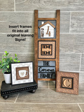 Load image into Gallery viewer, MINI Seasonal Interchangeable Frame Leaning Sign File SVG, Tiered Tray Glowforge, LuckyHeartDesignsCo