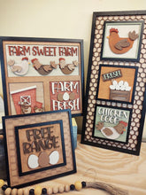 Load image into Gallery viewer, Farm Chicken Interchangeable Leaning Sign File SVG, Farm Tiered Tray Glowforge, LuckyHeartDesignsCo