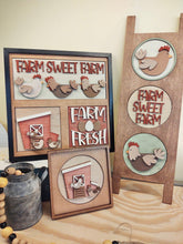 Load image into Gallery viewer, Farm Chicken Round Interchangeable Leaning Sign File SVG, Farm Tiered Tray Glowforge, LuckyHeartDesignsCo