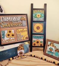 Load image into Gallery viewer, Sunflower Farms Interchangeable Leaning Sign File SVG, Tiered Tray Glowforge, LuckyHeartDesignsCo