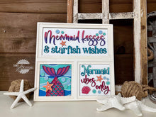 Load image into Gallery viewer, Mermaid Interchangeable Leaning Sign File SVG, Beach Tiered Tray Glowforge, LuckyHeartDesignsCo