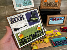 Load image into Gallery viewer, MINI Rectangle Seasonal Set Interchangeable Leaning Sign File SVG, Tiered Tray Glowforge, LuckyHeartDesignsCo