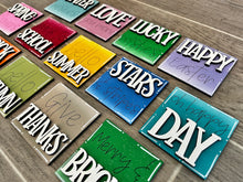 Load image into Gallery viewer, MINI Seasonal Set Interchangeable Leaning Sign File SVG, Summer Tiered Tray Glowforge, LuckyHeartDesignsCo