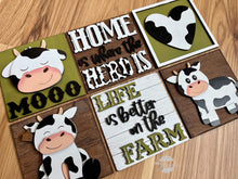 Load image into Gallery viewer, Cow Farm Interchangeable Leaning Sign File SVG, Farm Tiered Tray Glowforge, LuckyHeartDesignsCo