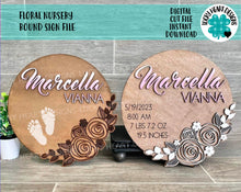 Load image into Gallery viewer, Floral Nursery Round Sign File SVG, Glowforge Laser, Flower Sign, LuckyHeartDesignsCo