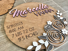 Load image into Gallery viewer, Floral Nursery Round Sign File SVG, Glowforge Laser, Flower Sign, LuckyHeartDesignsCo