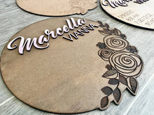 Load image into Gallery viewer, Floral Nursery Round Sign File SVG, Glowforge Laser, Flower Sign, LuckyHeartDesignsCo