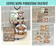 Load image into Gallery viewer, Highland Cow Quick and Easy Tiered Tray File SVG, Glowforge Tier Tray Farmhouse Decor, LuckyHeartDesignsCo