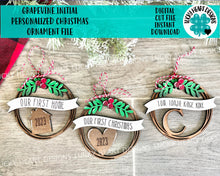 Load image into Gallery viewer, Grapevine Initial Personalized Christmas Ornament File SVG, Glowforge Wreath Holiday Farmhouse, LuckyHeartDesignsCo