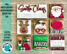 Load image into Gallery viewer, MINI Santa Christmas Interchangeable Leaning Sign File SVG, Rudolph, Mrs. Claus Tiered Tray Glowforge, LuckyHeartDesignsCo