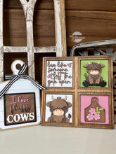 Load image into Gallery viewer, Highland Cow Interchangeable Leaning Sign File SVG, Farm Tiered Tray Glowforge, LuckyHeartDesignsCo