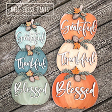 Load image into Gallery viewer, Grateful Thankful Blessed Stacking Pumpkins File SVG, Fall Glowforge, LuckyHeartDesignsCo
