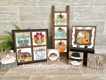 Load image into Gallery viewer, Turkey Thanksgiving Interchangeable Leaning Sign File SVG, Glowforge, Pumpkin Fall, LuckyHeartDesignsCo